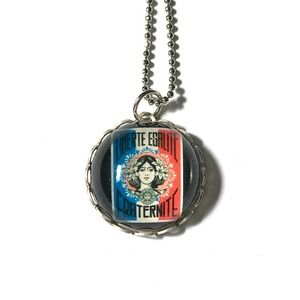 (1) Shepard Fairey Liberte Artisan Silver-Plate Glass Cabochon Pendant Necklace